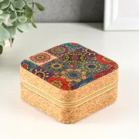 Шкатулка кожзам для украшений "Восточный ковёр" пробка 10х10х5 см