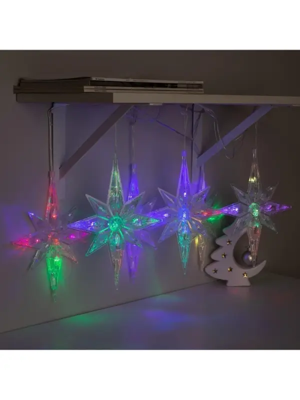 Гирлянда &laquo;Нить&raquo; 2 м с насадками &laquo;Полярная звезда&raquo;, IP20, прозрачная нить, 30 LED, свечение мульти (RG/RB), мигание, 220 В