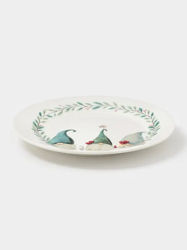 Тарелка новогодняя Доляна «Домашние гномики», d=20.5 см, фарфор, белая Тарелка новогодняя Доляна «Домашние гномики», d=20.5 см, фарфор, белая