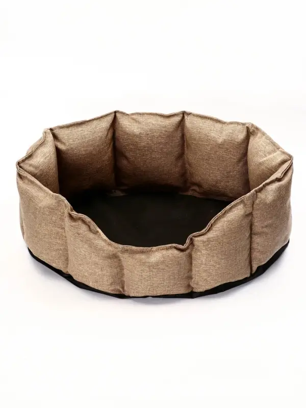 Лежанка для кошек и собак, 65&times;50&times;20 см, рогожка, искусственный мех, коричневая