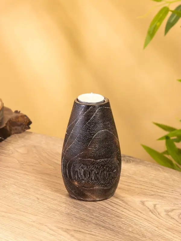 Подсвечник, d=4 см, 8&times;8&times;15 см, дерево джати, тёмно-коричневый
