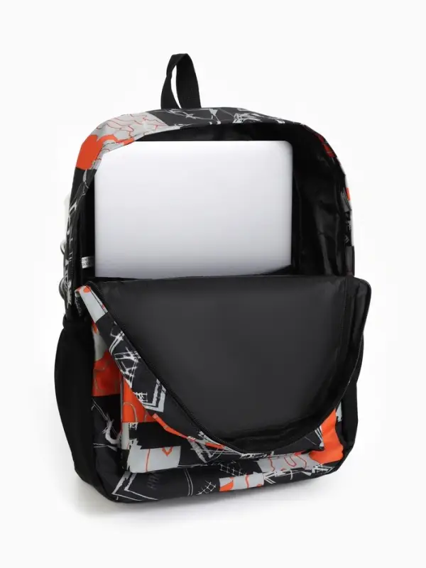 Рюкзак школьный на молнии, с карманами, с принтом, размер 30&times;13&times;42 см, чёрный/оранжевый