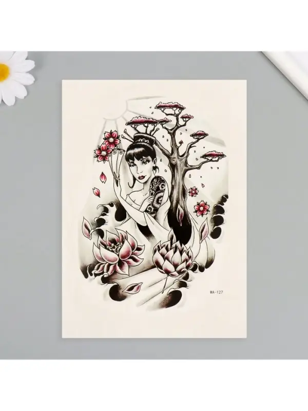 Переводная тату на тело цветная &laquo;Леди Сакура&raquo;, 26.1&times;14.6 см