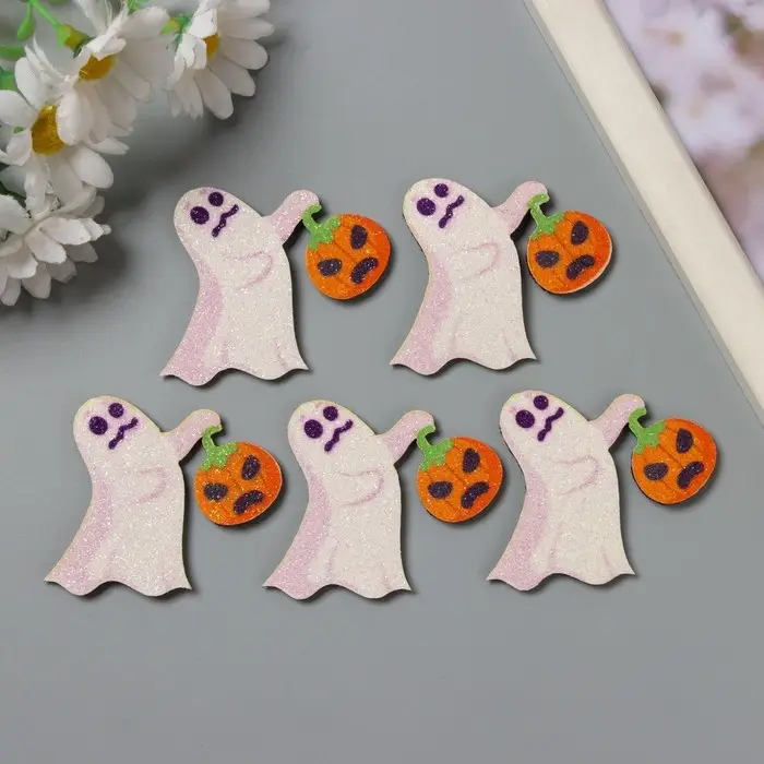 Декор для творчества войлок блеск Декор для творчества войлок блеск "Приведение с тыквой" 4,5х5 см