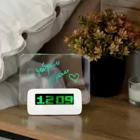 Часы - будильник электронные &laquo;Послание&raquo;, настольные, с маркером, подсветка зелёная, белые