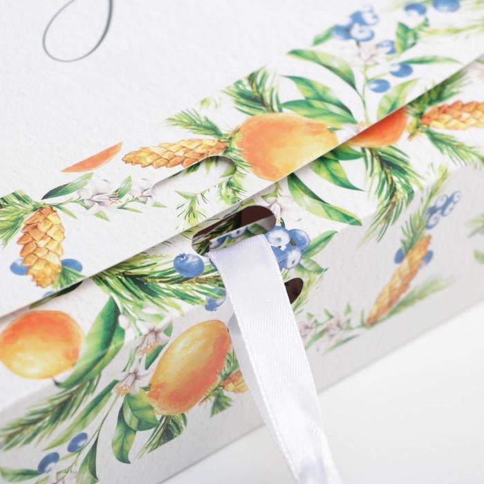 Коробка подарочная новогодняя складная «Мандарины», 20 х 18 х 5 см, Новый год Коробка подарочная новогодняя складная «Мандарины», 20 х 18 х 5 см, Новый год