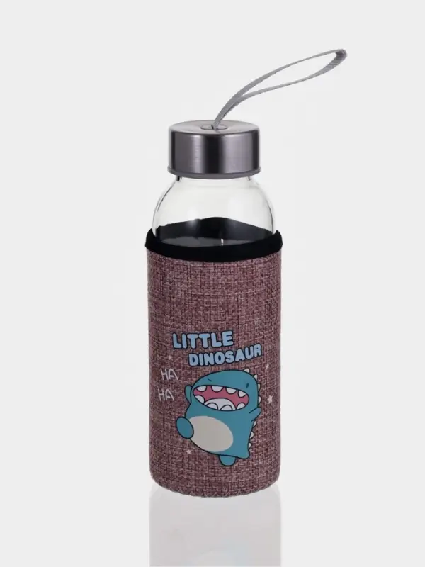 Бутылка для воды в чехле &laquo;Дино&raquo;, 300 мл, h=17 см, стекло, рисунок МИКС