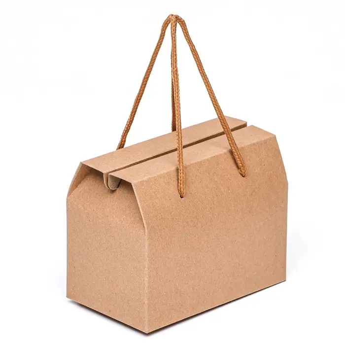 Коробка - пакет, с ручками, крафт, 15×11×9 см
