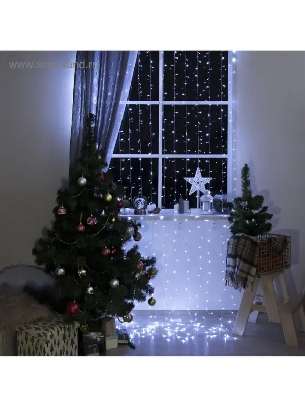 Гирлянда &laquo;Занавес&raquo; 2&times;3 м, IP20, прозрачная нить, 720 LED, свечение белое, 8 режимов, 220 В