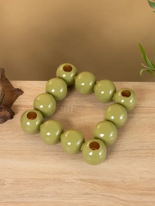 Подсвечник на 4 свечи «Бусы», с 12 сферами, 20.5×20.5×5.5 см, авокадо