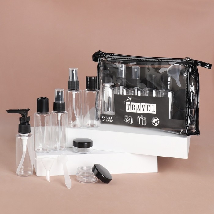 Набор для хранения, в чехле, 9 предметов, цвет прозрачный/чёрный Набор для хранения, в чехле, 9 предметов, цвет прозрачный/чёрный