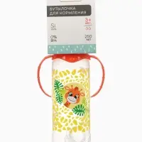 Бутылочка для кормления малыша M&B &laquo;Жирафик Лило&raquo;, классическое горло, с ручками 250 мл., оранжевая