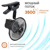 Вентилятор в салон 15см с автоповоротом на прищепке металл 12В