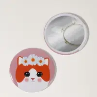 Зеркало карманное «Котик», d=7 см, розовое