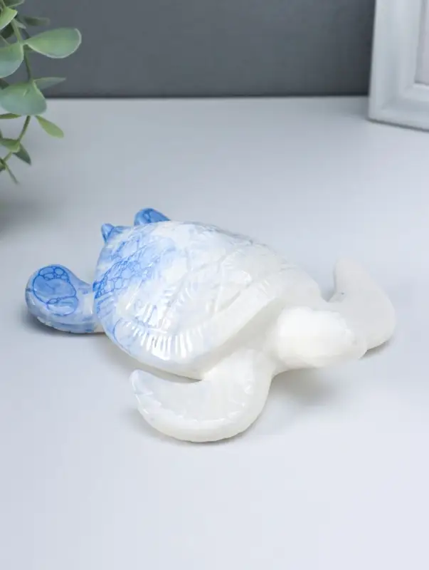 Сувенир керамика "Черепаха" бело-синий 14,5х12,5х4,8 см