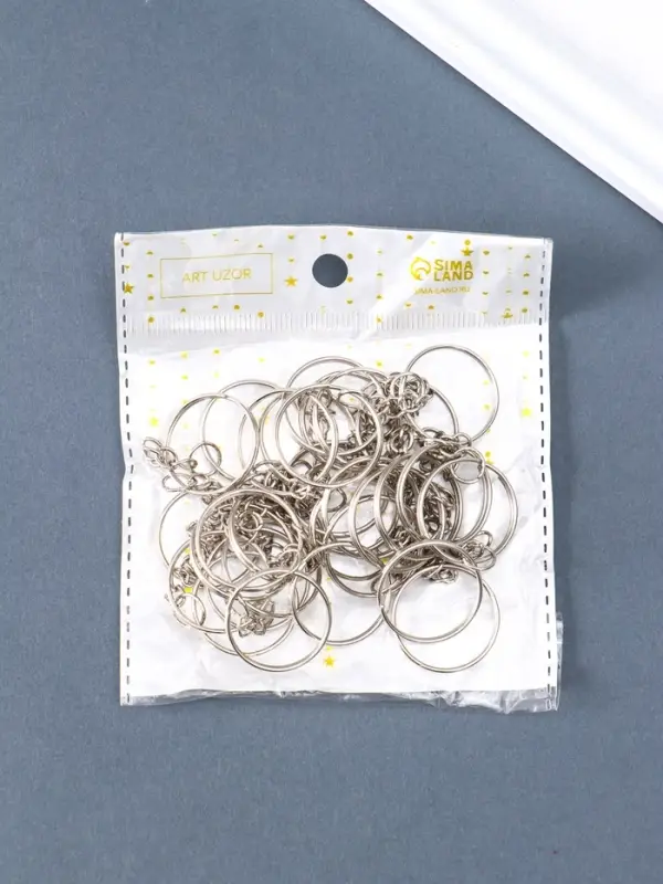 Основа для брелока кольцо металл с цепочкой серебро набор 50 шт 2,4х2,4 см Основа для брелока кольцо металл с цепочкой серебро набор 50 шт 2,4х2,4 см