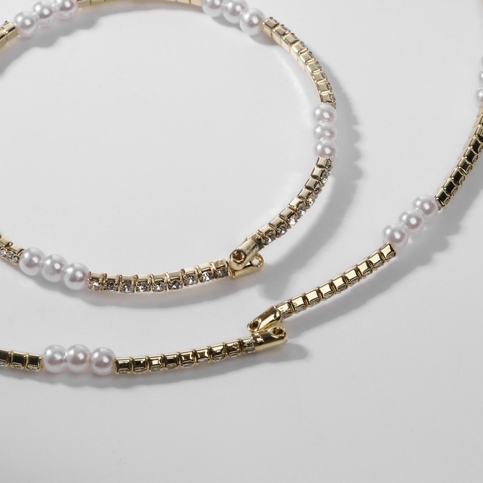 Набор 2 предмета« колье, браслет »Ноэль, бусины №4, цвет белый в золоте Набор 2 предмета« колье, браслет »Ноэль, бусины №4, цвет белый в золоте