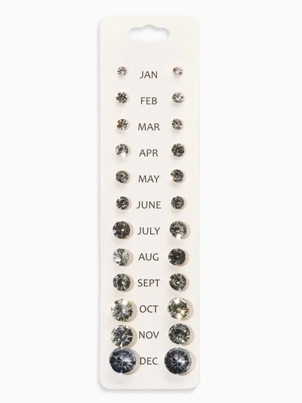 Серьги пусеты One year, 12 пар, классика, белые в серебре