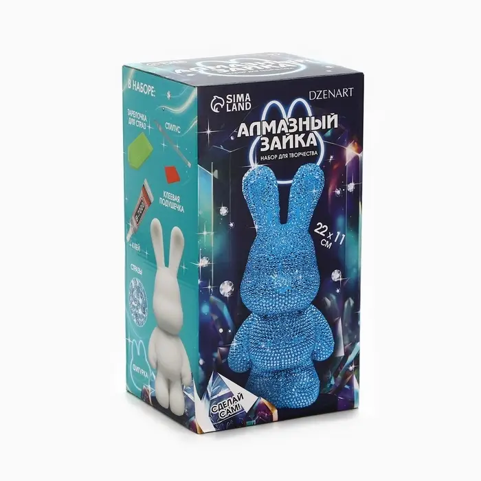 Алмазная мозаика на фигурке с полным заполнением «Зайка», бирюзовый Алмазная мозаика на фигурке с полным заполнением «Зайка», бирюзовый