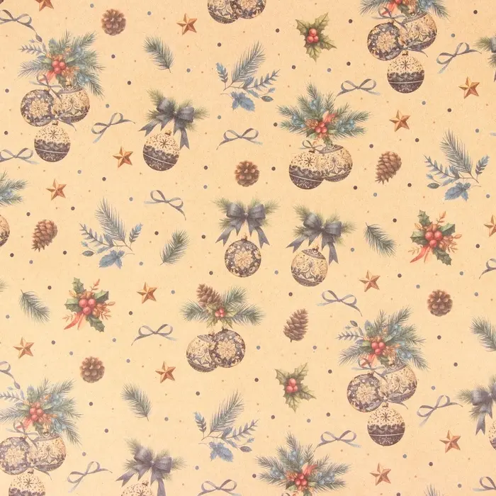 Бумага упаковочная новогодняя «Рождественские игрушки», бурый крафт, 80 г/м² , 50×70 см Бумага упаковочная новогодняя «Рождественские игрушки», бурый крафт, 80 г/м² , 50×70 см