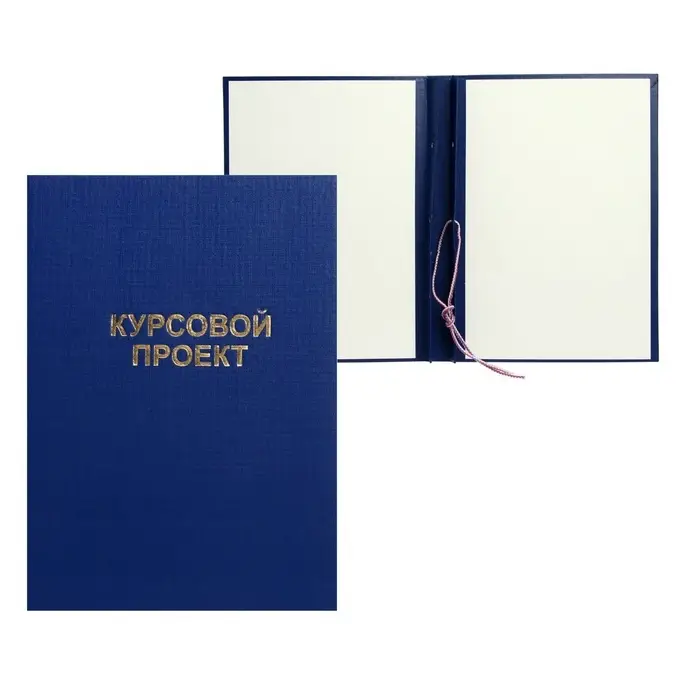 Папка &laquo;Курсовой проект&raquo; А4, бумвинил, гребешки/сутаж, без бумаги, синяя, (вместимость до 150 листов)