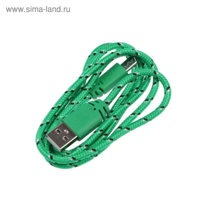 Кабель Luazon, microUSB - USB, 1 А, 0.9 м, оплётка нейлон, зелёный Кабель Luazon, microUSB - USB, 1 А, 0.9 м, оплётка нейлон, зелёный