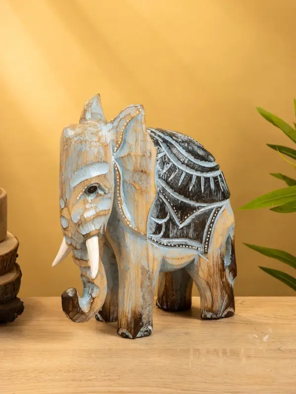 Сувенир "Слон" дерево 24х9х30 см, цв. коричнево-голубой