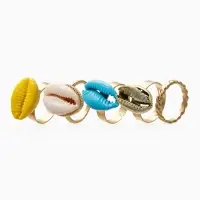 Набор колец 5 шт "Новый стиль" ракушки, размер МИКС, цветные в золоте