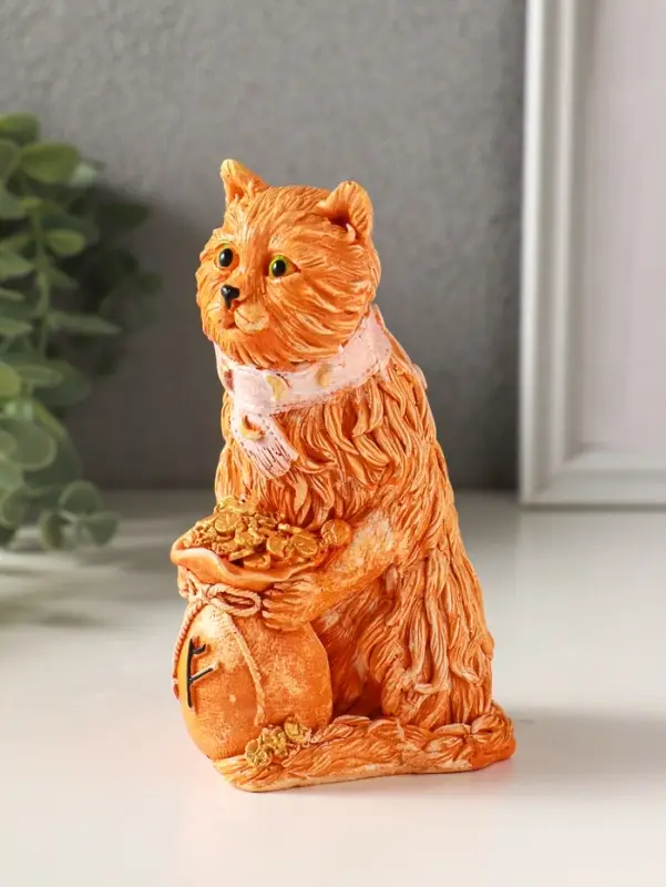 Фигурка гипс &laquo;Йольский КОТ&raquo;, с мешком монет, 13&times;9&times;7 см, рыжий