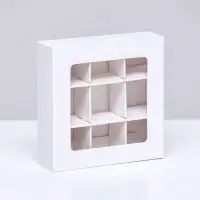 Коробка для 9 конфет, 8.7×8.7×2.5 см, тонкие разделители, белый