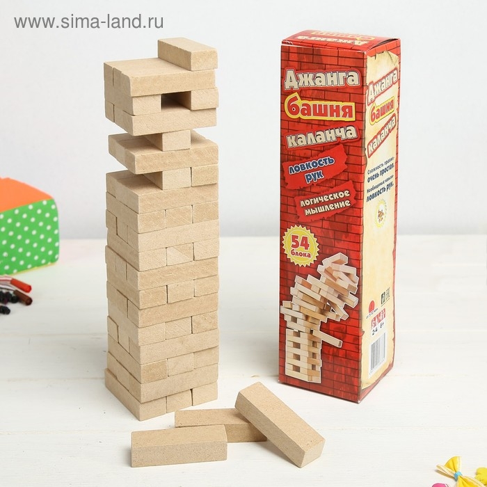 Падающая башня дженга, настольная игра  Падающая башня дженга, настольная игра "Каланча", 54 бруска, 30х8 см, брусок 7.5х2.5х1.5 см