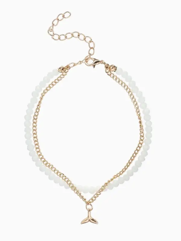 Браслет на ногу &laquo;QF. Хвост русалки&raquo;, два ряда, L= 28.5 см, белый в золоте