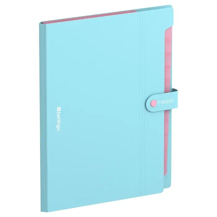 Папка А4, 12 отделений, Haze, 600 мкм, на кнопке, голубая