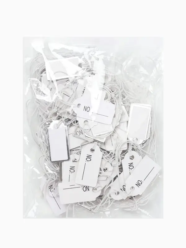 Ценники на верёвке, 100 шт. отверстие 3 мм, 1.3&times;2.5 см, белые, серебристый