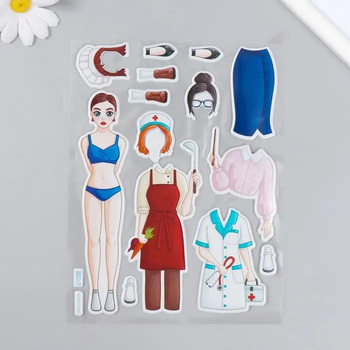 Наклейка-игра «Одень куклу. Профессии», для скрапбукинга, творчества, пластик, 15×20 см