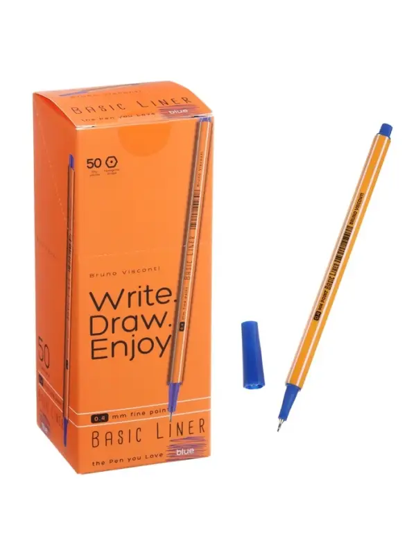 Ручка капиллярная BrunoVisconti. Basic FINELINER, синий стержень, узел 0.4 мм