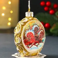 Свеча новогодняя "Шар узорный. Три коня" золотой, 7,2х3,8х8,5 см