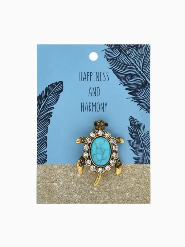 Брошь &laquo;Черепашка под бирюзу&raquo;, голубая в чернёном золоте