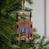 Ёлочная игрушка &laquo;Сани с Дедом Морозом и машиной&raquo;, от батареек LR41&times;3, свечение RGB