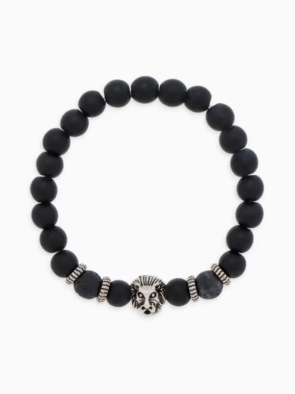 Браслет из бусин унисекс &laquo;Лава. Лев&raquo;, d=7 см, чёрный с серебристым
