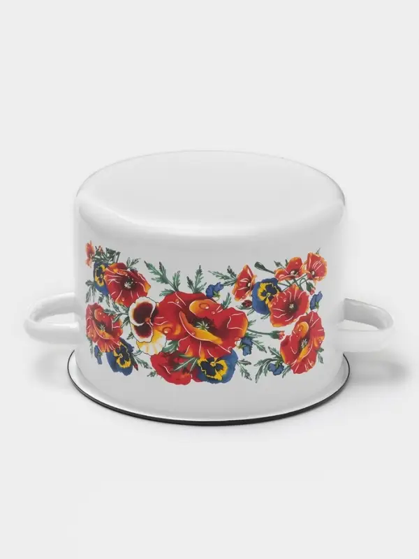 Кастрюля эмалированная &laquo;Маки. Мечта&raquo;, 4.5 л, d=22 см, с крышкой, белая