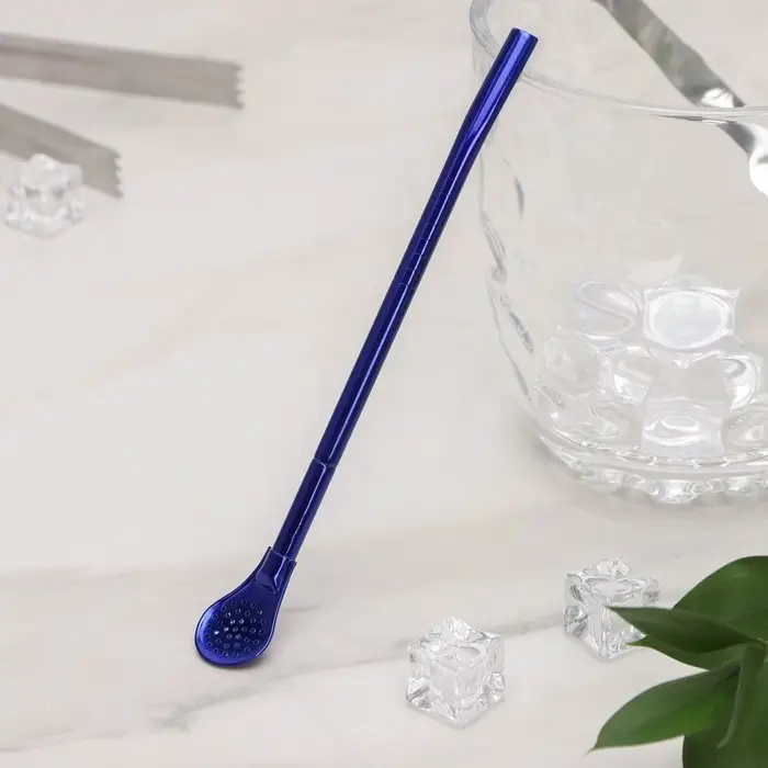 Ложка-бомбилья из нержавеющей стали для матэ, длина 17,5 см, цвет синий Ложка-бомбилья из нержавеющей стали для матэ, длина 17,5 см, цвет синий