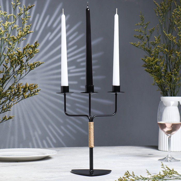 Подсвечник металл на 3 свечи Подсвечник металл на 3 свечи "Шандал", 26,2х20,5 см, чёрный муар
