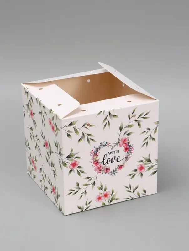 Коробка - переноска подарочная для цветов &laquo;С любовью&raquo;, 19&times;19&times;19 см, с лентами