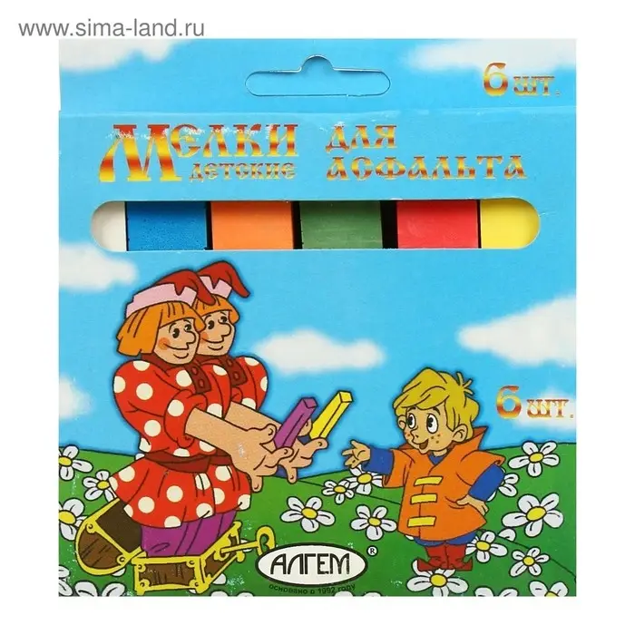 Мелки цветные для асфальта 6 штук Мелки цветные для асфальта 6 штук "АЛГЕМ", квадратные