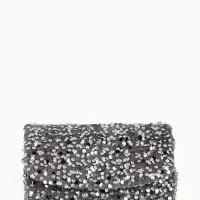 Сумка-клатч вечерняя на магните, на цепочке, с пайетками, серебристая