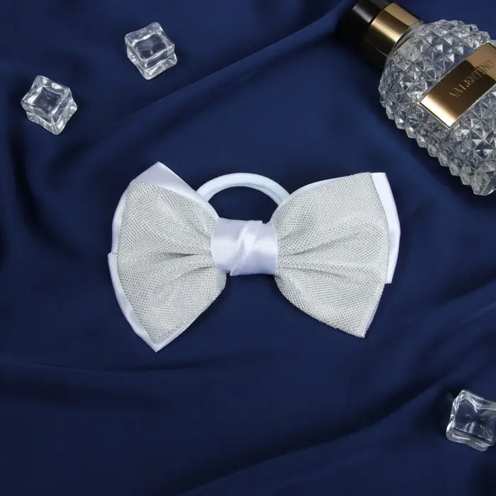 Бант для волос на резинке &laquo;Школьница. Стиль&raquo;, классика грация, 11.5 см, серебристо-белый