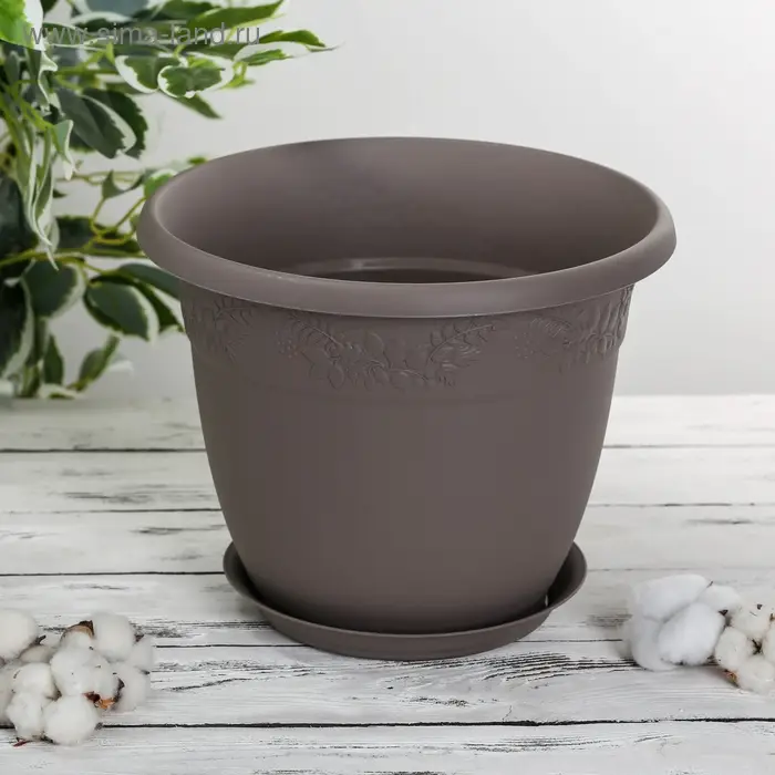 Горшок для цветов с поддоном &laquo;Рябина&raquo;, 22 л, пластиковый, серый