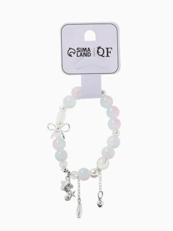 Браслет с подвесками &laquo;Сахарный. Звёздочка&raquo;, d=6 см, шар №10/8, розовый, голубой в серебре