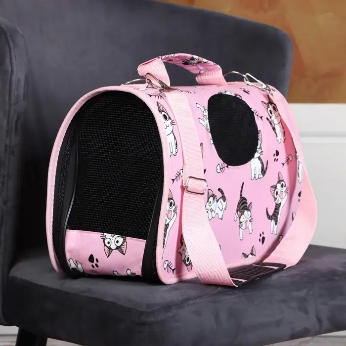 Сумка - переноска каркасная &laquo;Играющие котики&raquo;, размер S, 37.5&times;17&times;22 см, розовая